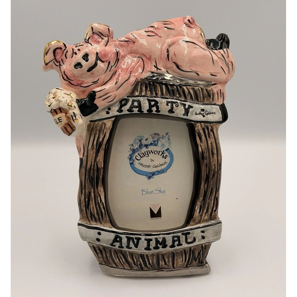 Clayworks Pig Photo Frame Blue Sky Heather Goldminc Party Animal Decor